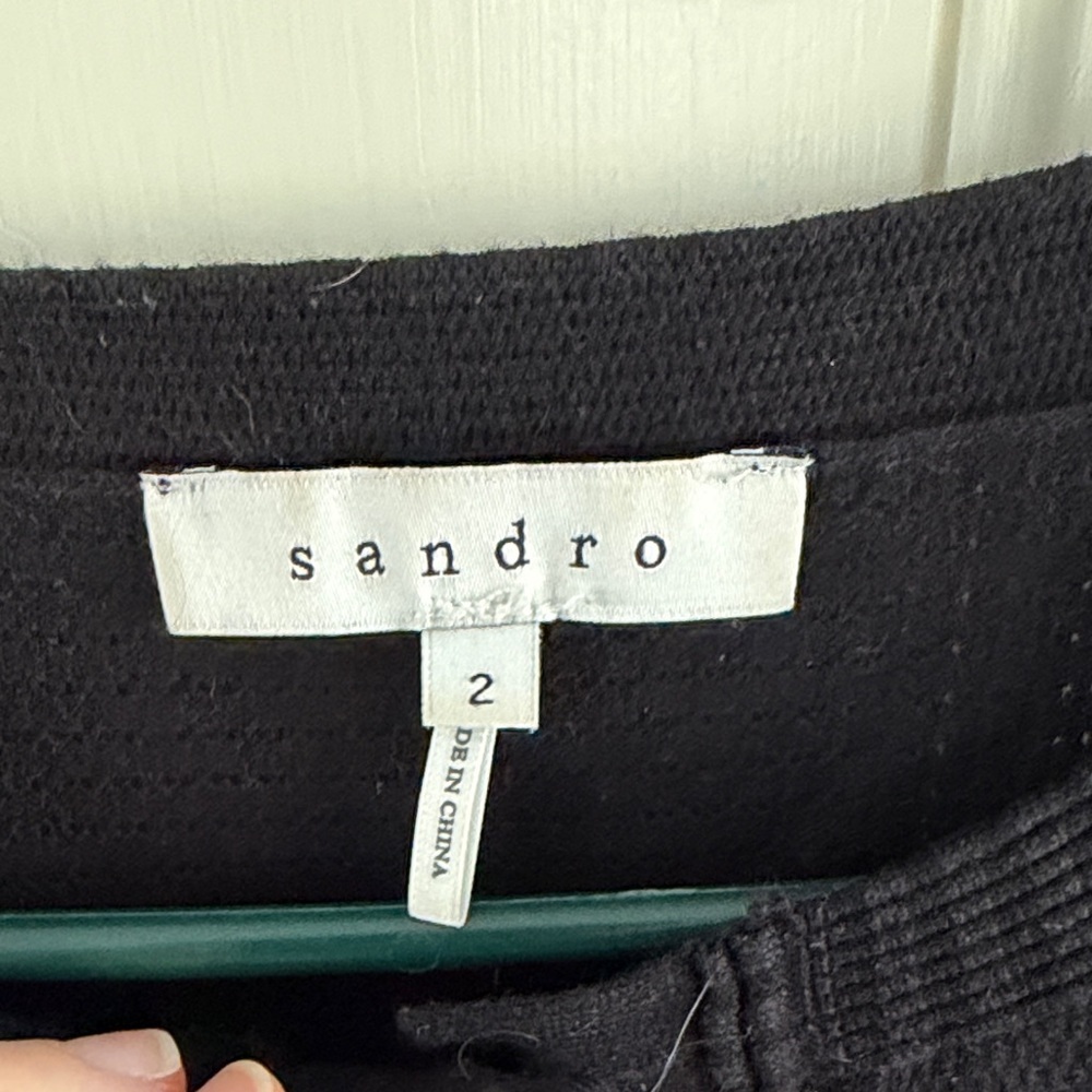 Sandro Black Button-Up Ribbed Crewneck Cardigan - Picture 2 of 8